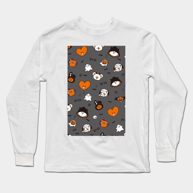 BT21 Halloween Pattern - Orange version Long Sleeve T-Shirt by ZeroKara